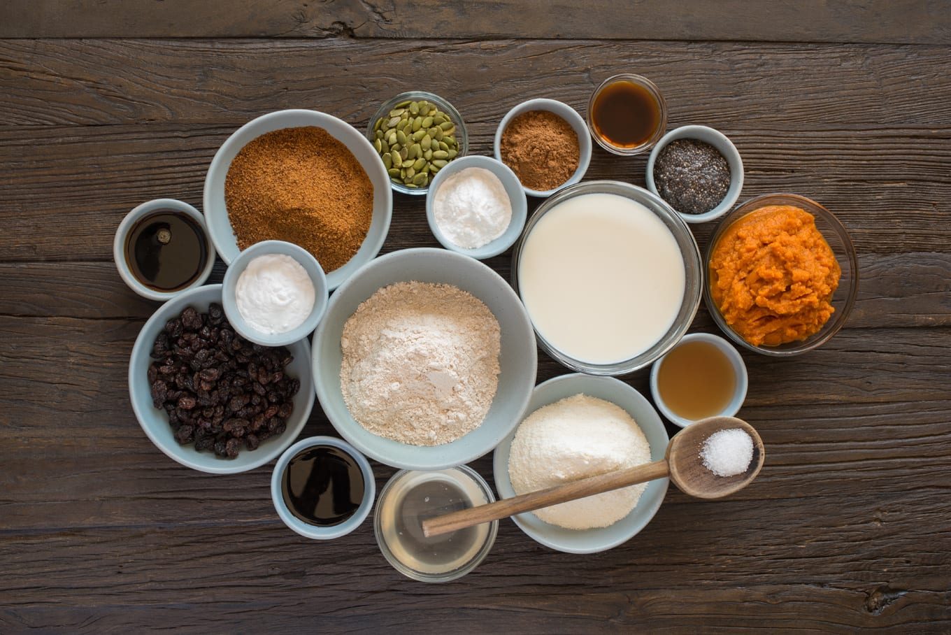 muffin ingredients in bowls