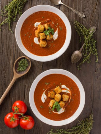 fire roasted tomato soup with croutons