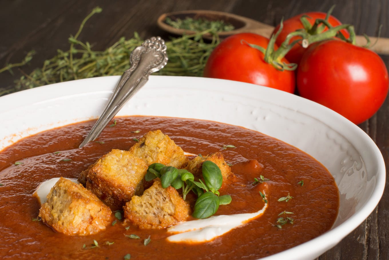 fire roasted tomato soup with croutons