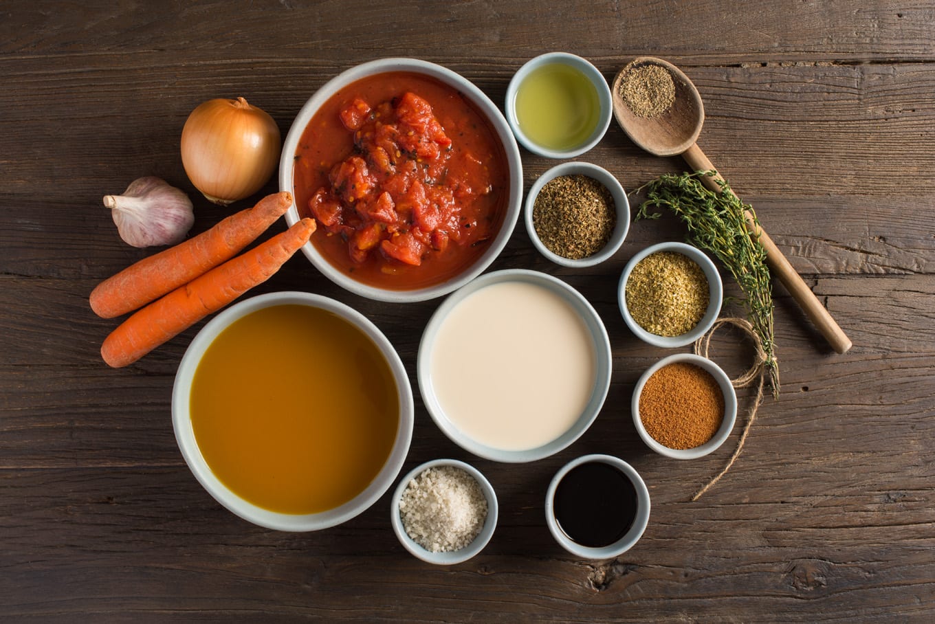 soup ingredients in bowls