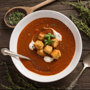 fire roasted tomato soup with croutons