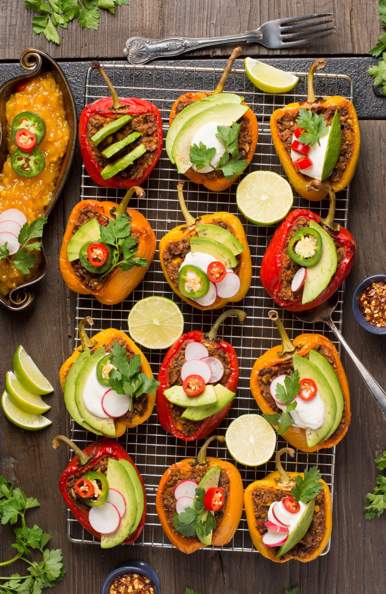 vegan Mexican stuffed peppers on cooling rack