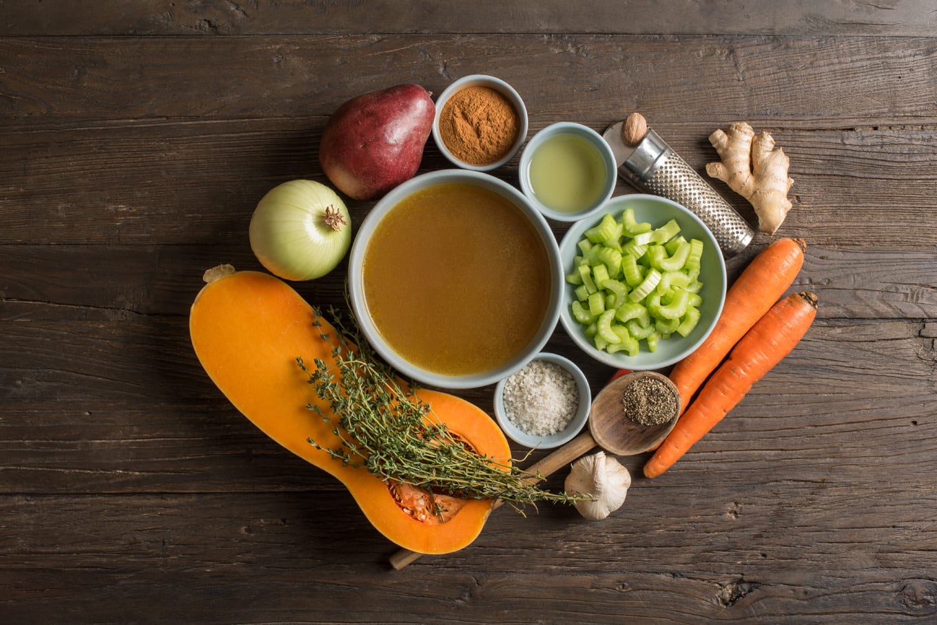 soup ingredients in bowls