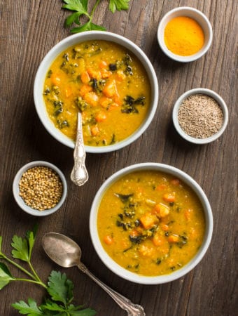 spiced lentil soup in bowls