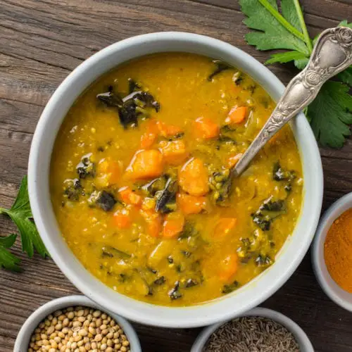 Spiced Red Lentil Soup with Sweet Potato - Planted and Picked