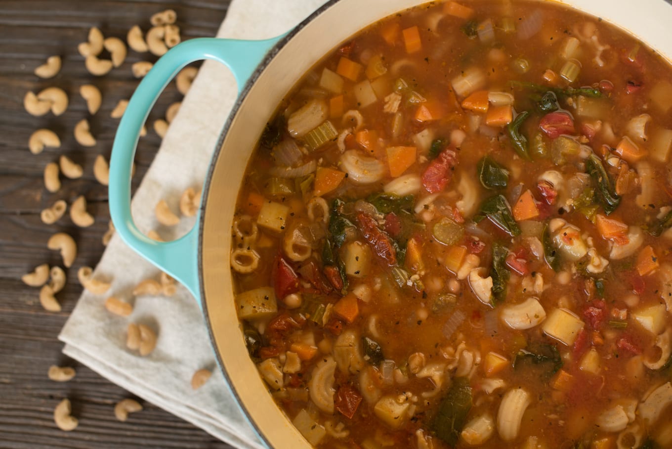 classic Italian minestrone soup in pot