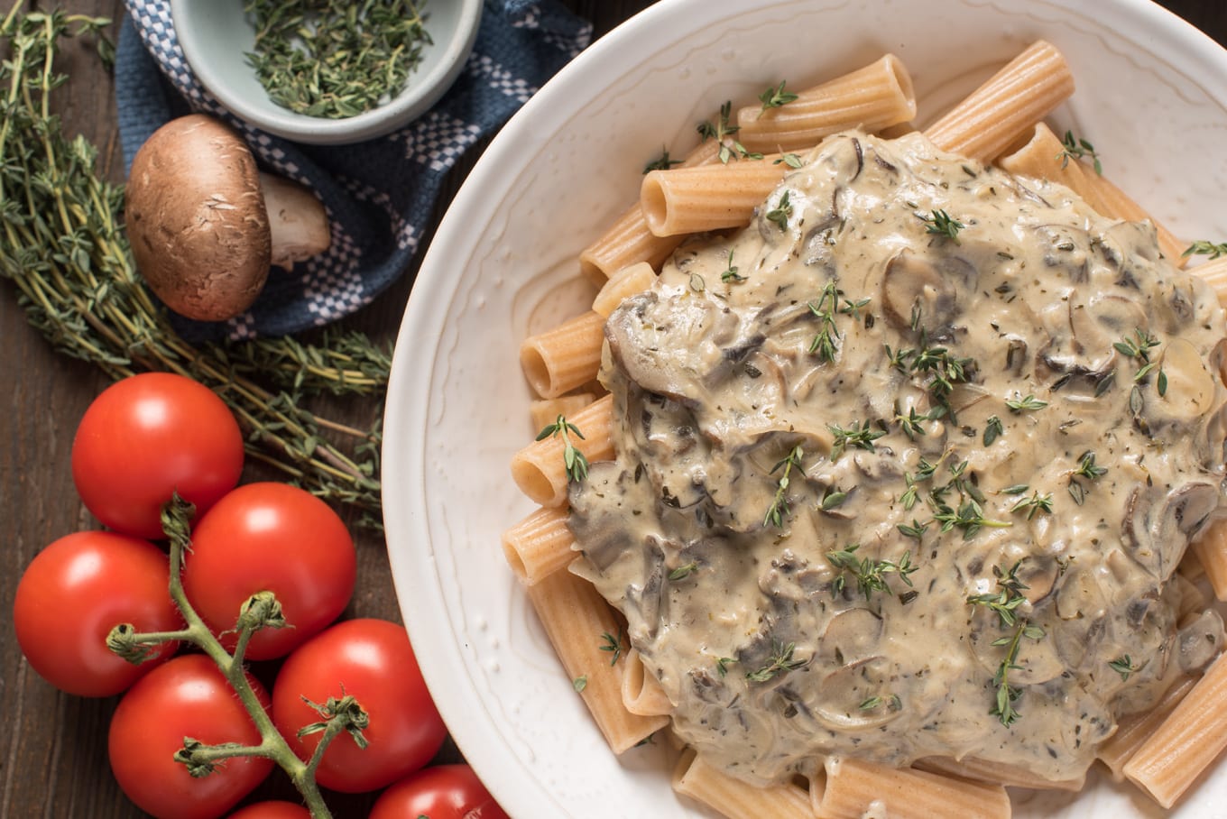 truffled mushroom sauce on pasta in bowl