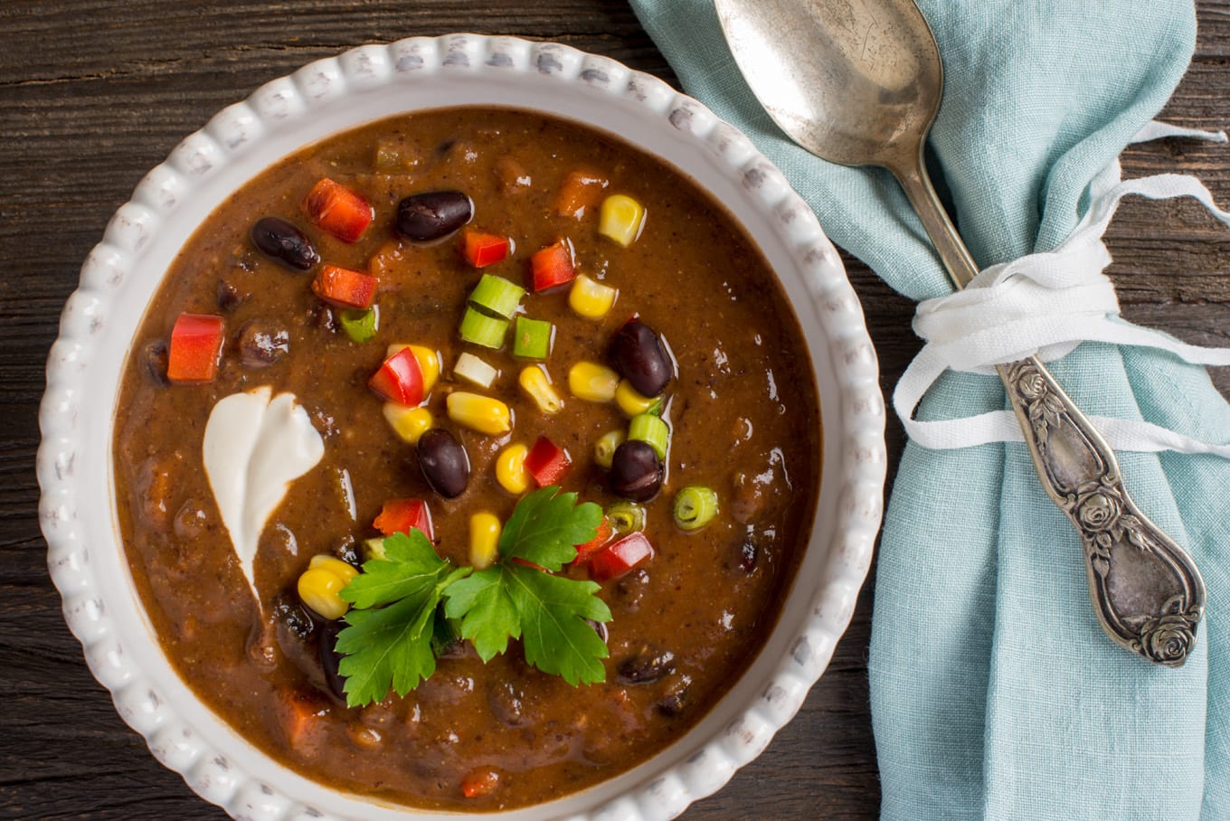 black bean soup in bowl