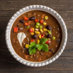 black bean soup in bowl