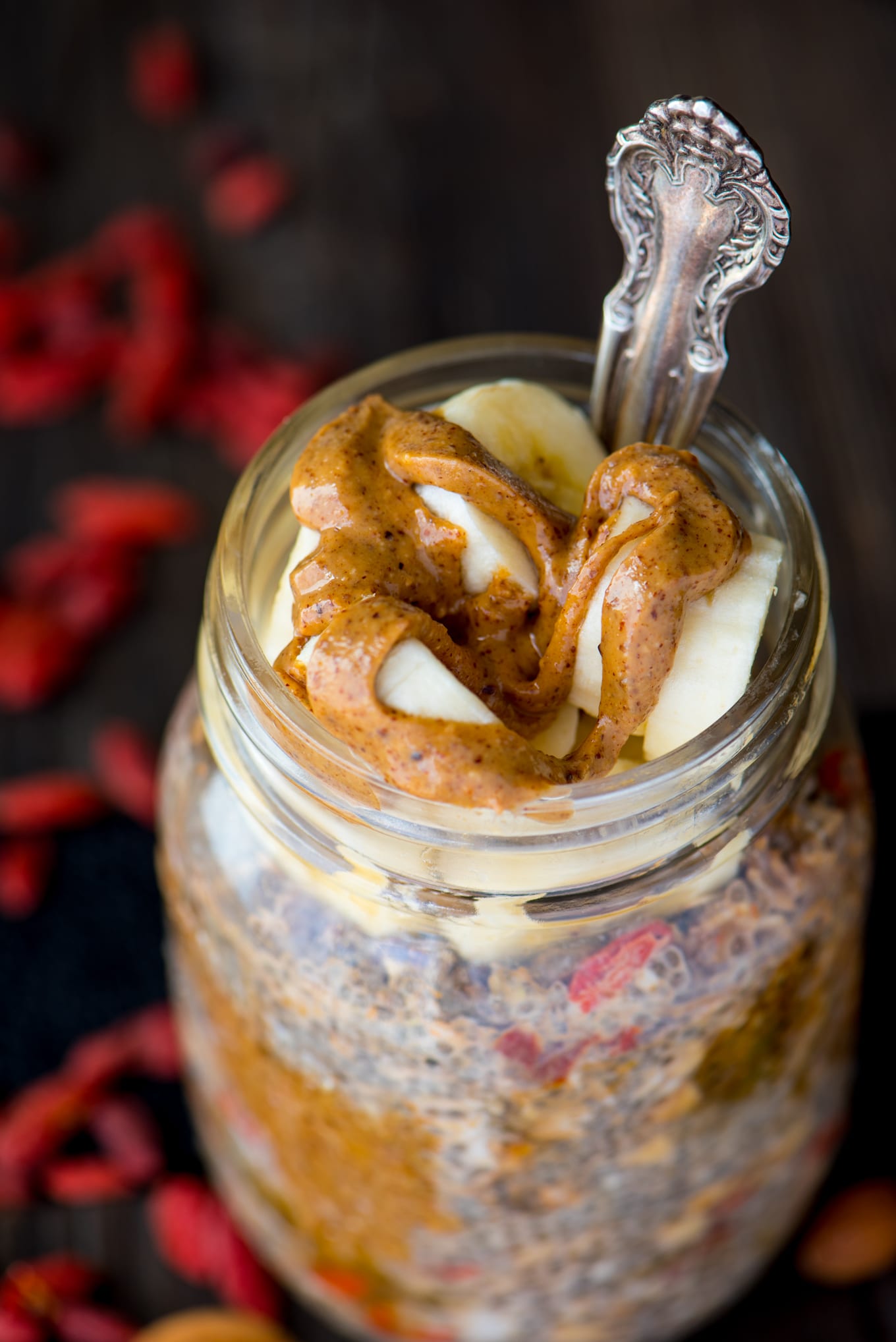 nut butter overnight oats in jar