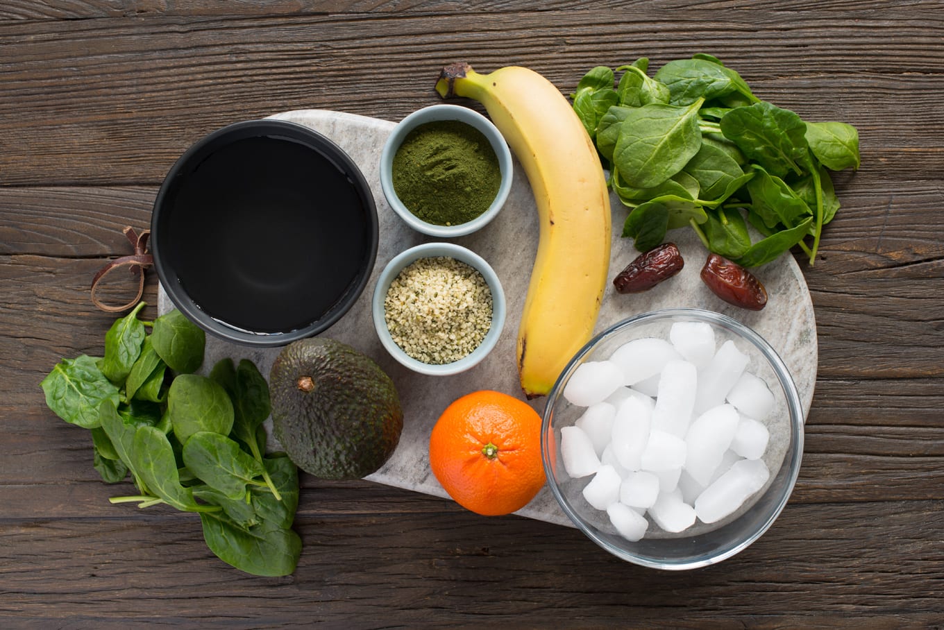 smoothie ingredients on marble board