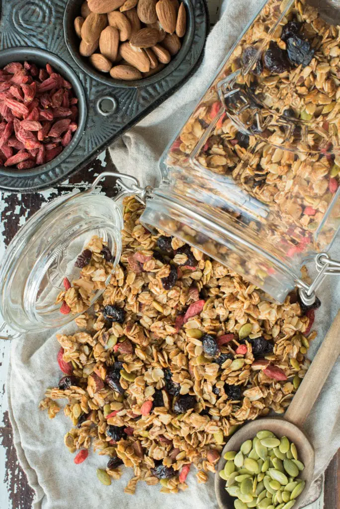 crunch maple almond granola in jar