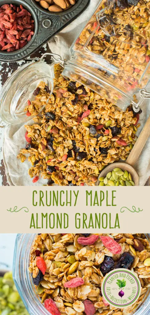 crunchy maple almond granola in jars pinterest post