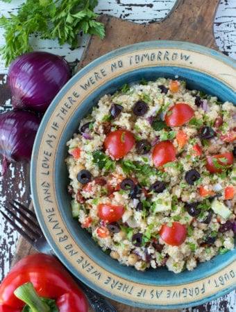loaded green quinoa salad in bowl