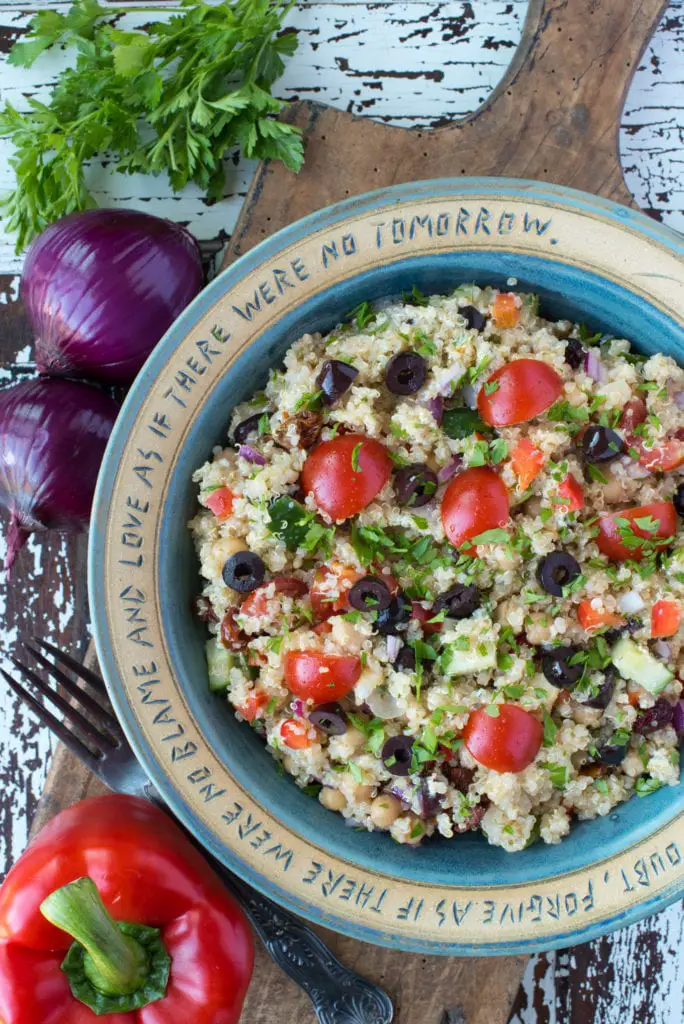 loaded green quinoa salad in bowl