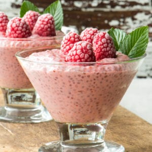 raspberry chia pudding in glass