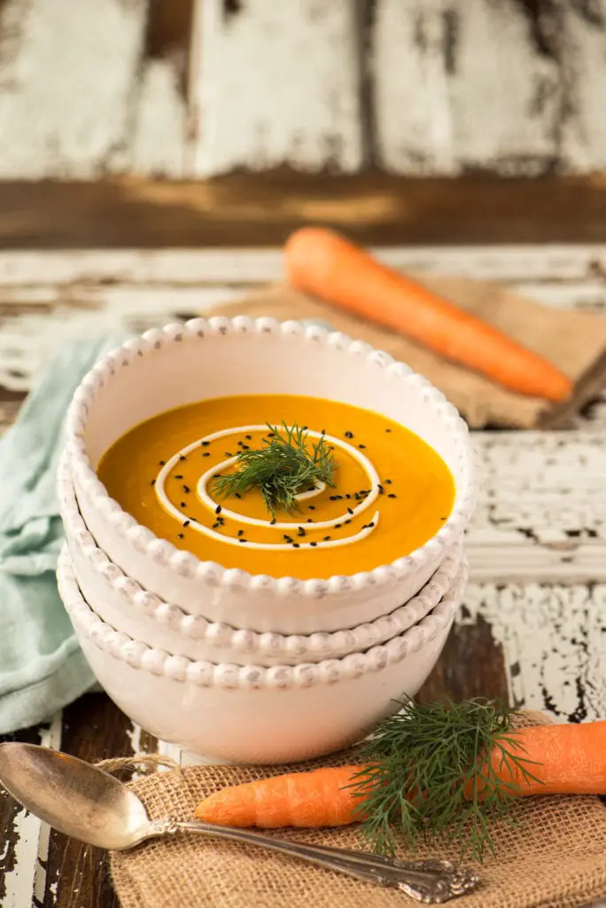 warming carrot ginger soup in bowl