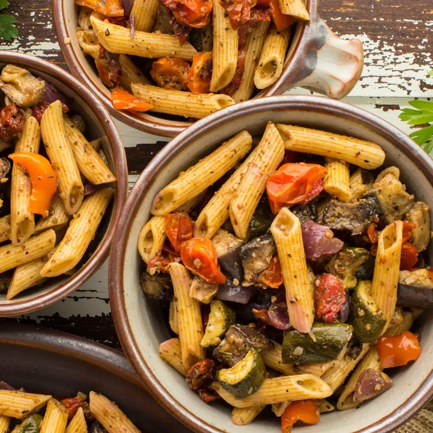 ratatouille pasta salad in bowls