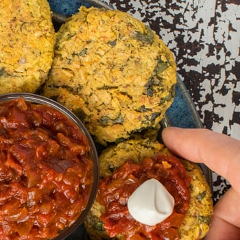 black bean and artichoke patties on plate