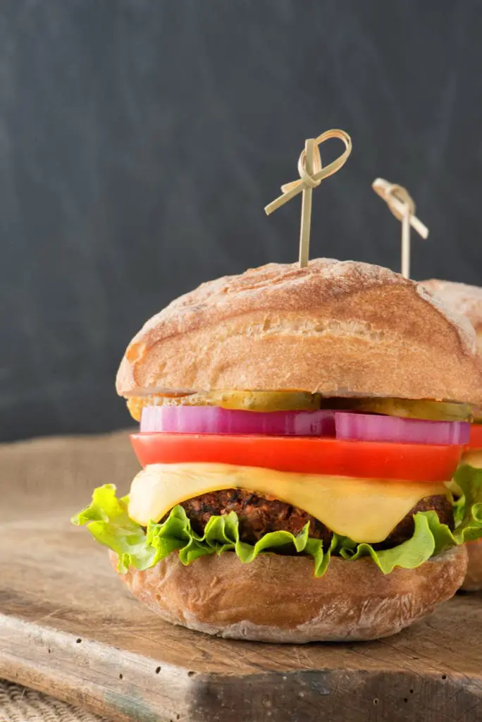 black bean veggie burger on cutting board