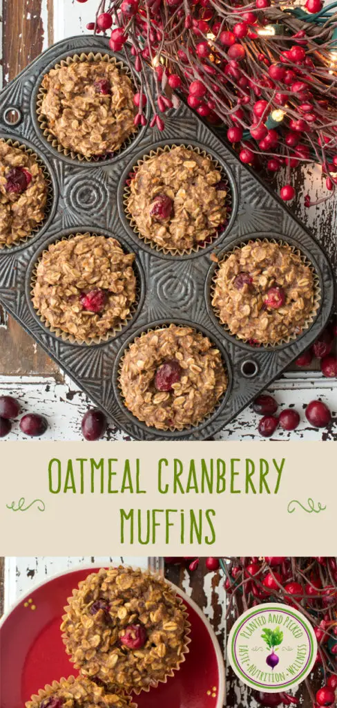 oatmeal cranberry muffins in muffin tin and on plate - pinterest image