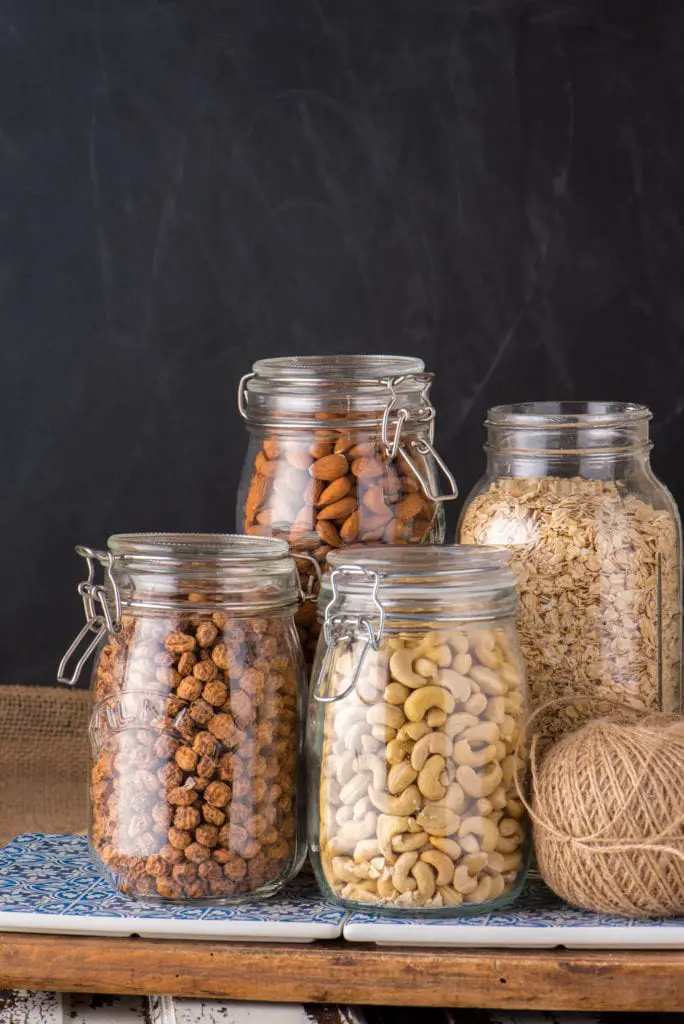 nuts and oats in jars