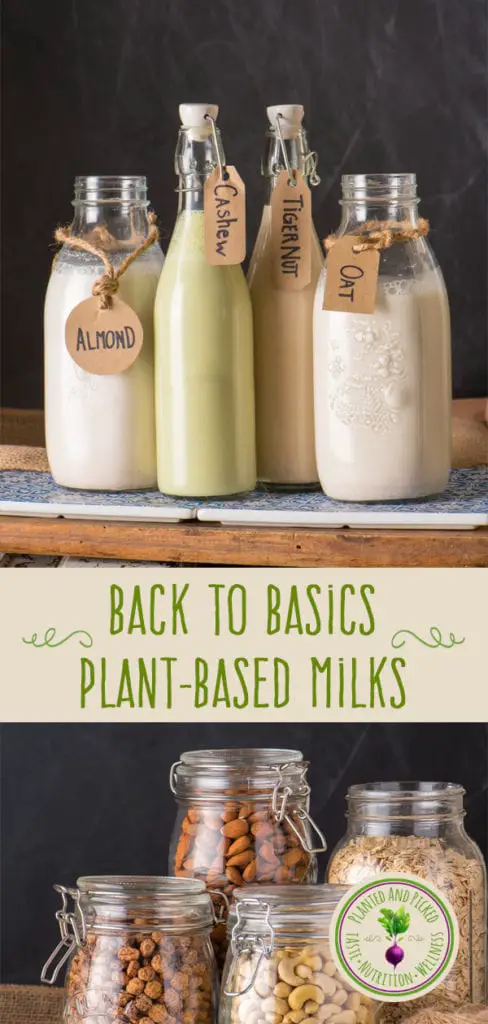 plant based milks in bottles - pinterest image