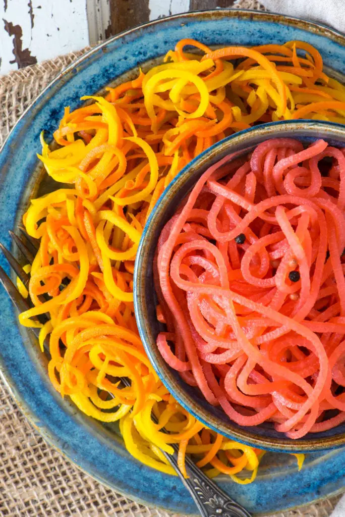 pickled radish and carrot on plates