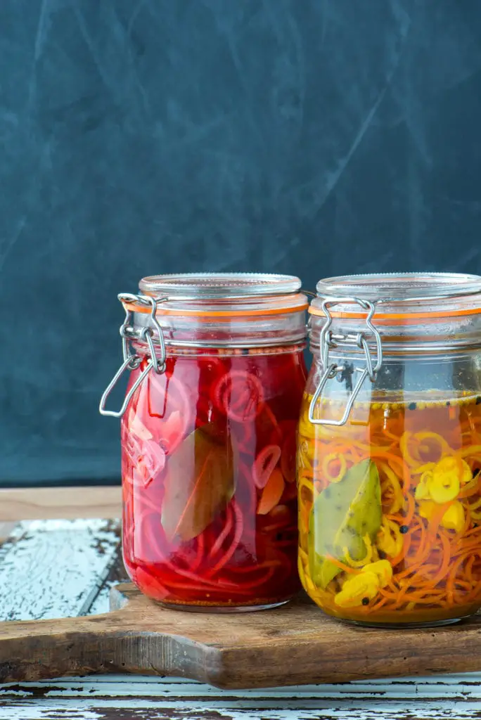 pickled radish and carrot in jars