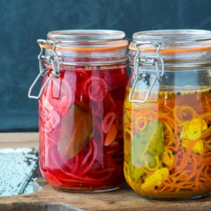 pickled radish and carrot in jars