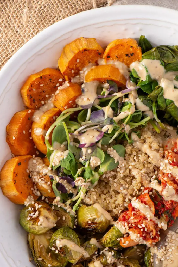 vegetables and quinoa in dishes