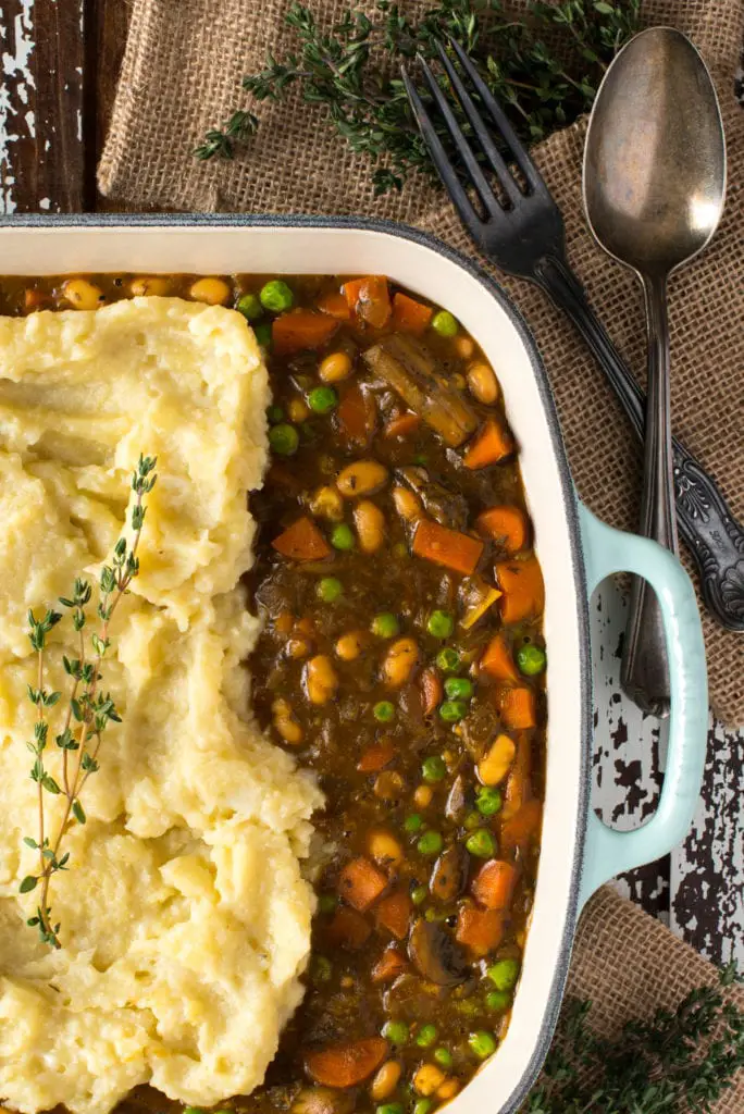 hearty vegetable shepherd's pie in pan