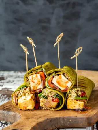 grilled vegetable and tofu wraps on board