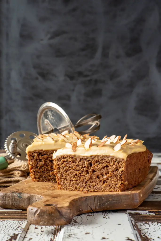 maple almond coffee cake on board