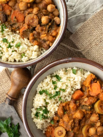 Moroccan chickpea stew and quinoa in bowls