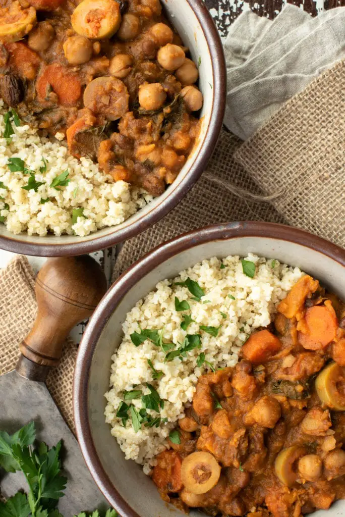 Moroccan chickpea stew and quinoa in bowls