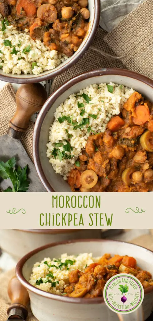 Moroccan chickpea stew in bowls - pinterest image
