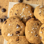 almond chocolate chip cookies on cutting board