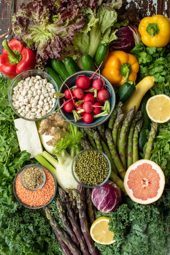 spring and summer vegetables on table