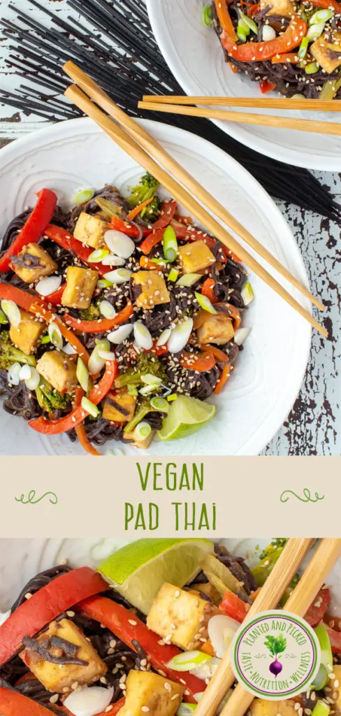 vegan pad thai in bowls - pinterest image