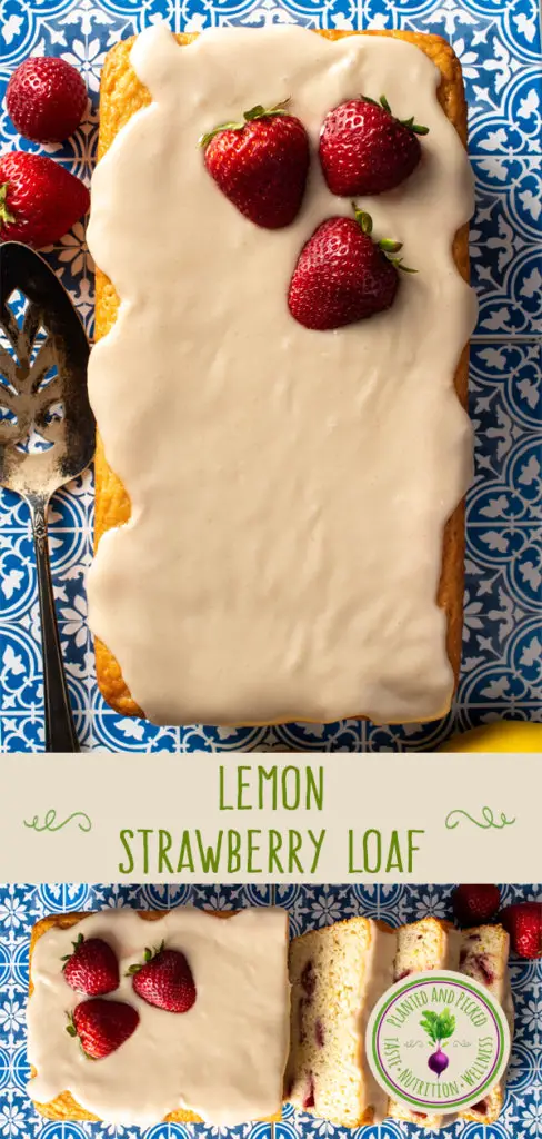 lemon strawberry loaf on tile - pinterest image