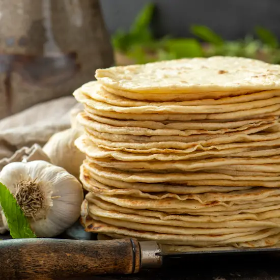 stack of soft taco shells