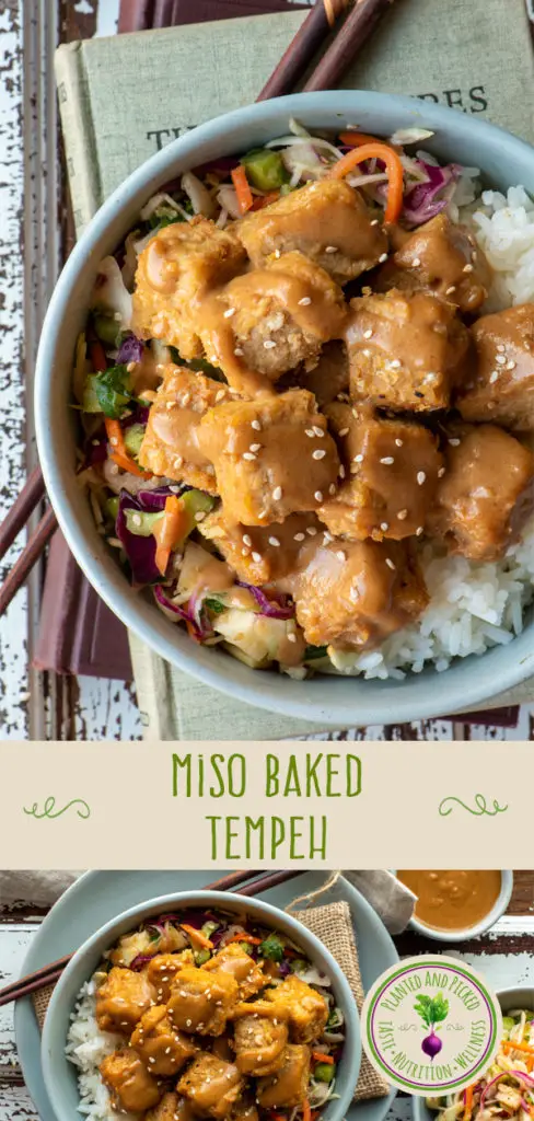 miso baked tempeh in bowls - pinterest image