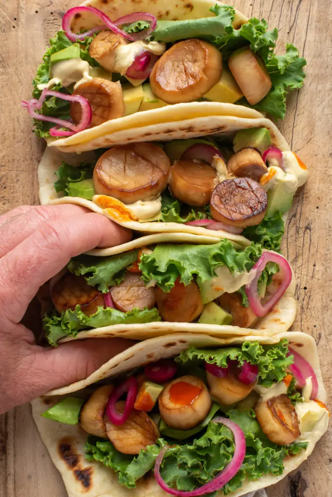 vegan scallop tacos on board