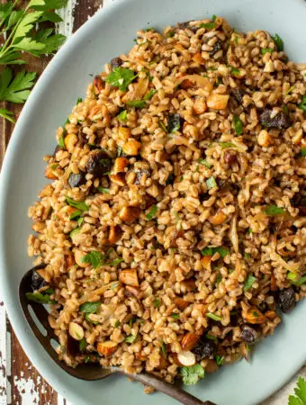 wholesome and healthy farro salad on platter