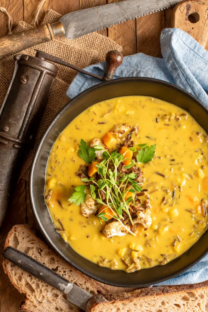 Curried Cauliflower and Wild Rice Soup - Planted and Picked