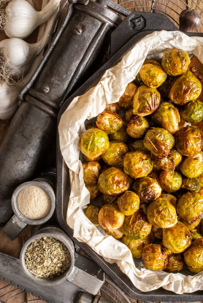 pan of brussels sprouts