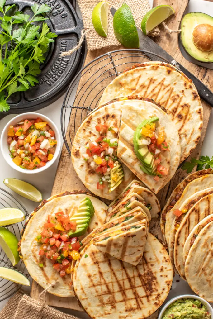 quesadillas on cutting board