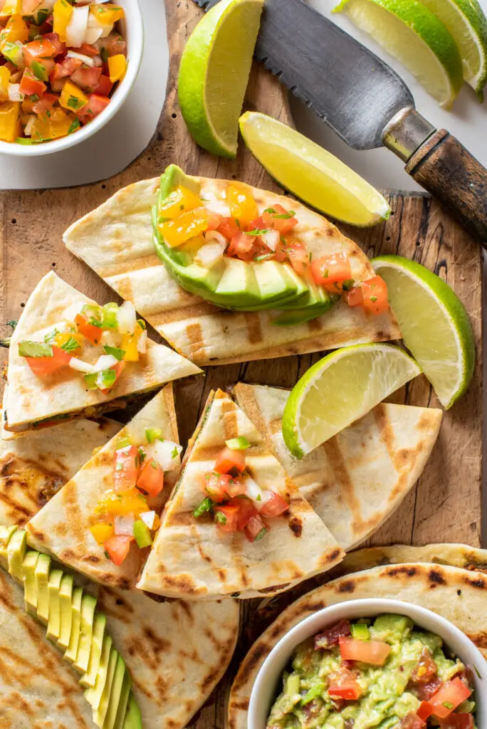 pinto bean and greens quesadillas on board