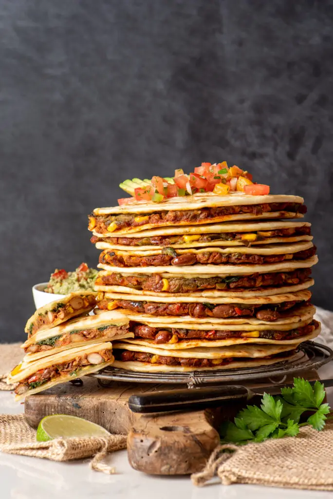 pinto bean and greens quesadillas on board